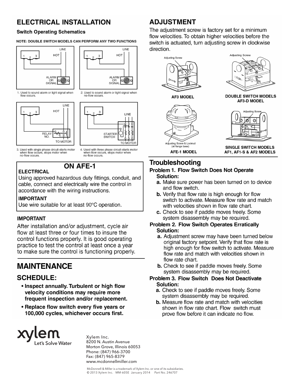 Xylem MM 605E Air Flow Switches User Manual | Page 4 / 4