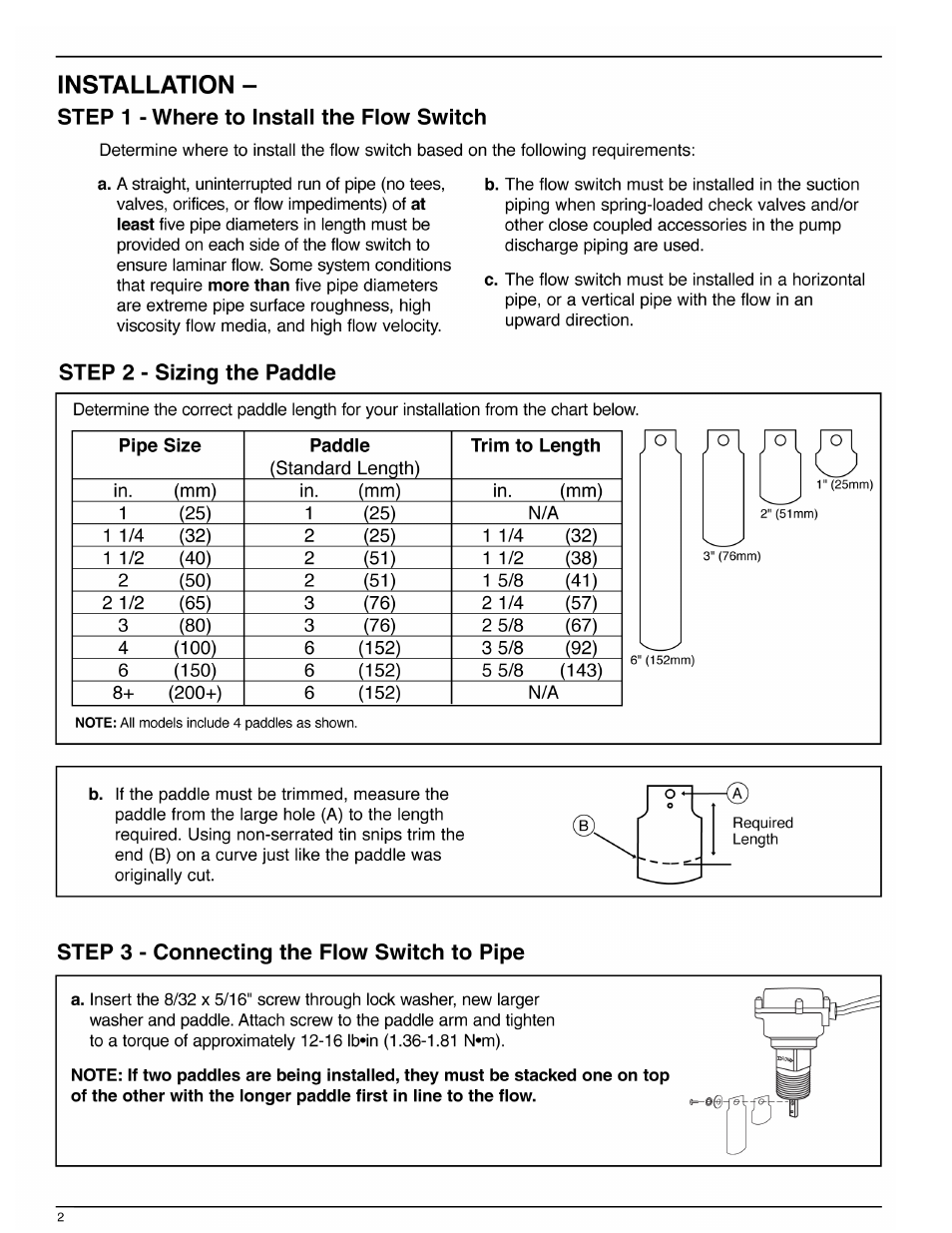 Xylem MM 611C Model FS8-WG-SL Flow Switch User Manual | Page 2 / 8