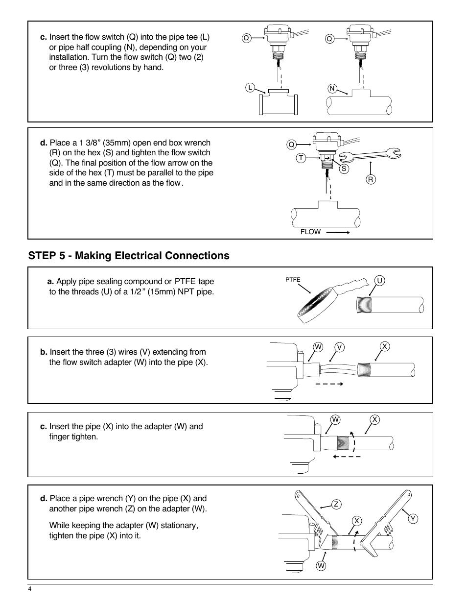 Step 5 - making electrical connections | Xylem MM 611C Model FS8-WG-SL Flow Switch User Manual | Page 4 / 8