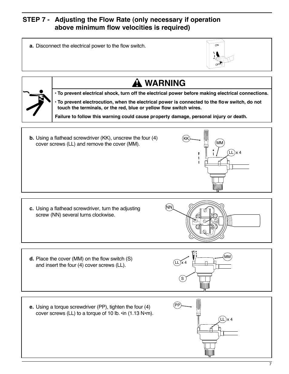 Warning | Xylem MM 611C Model FS8-WG-SL Flow Switch User Manual | Page 7 / 8