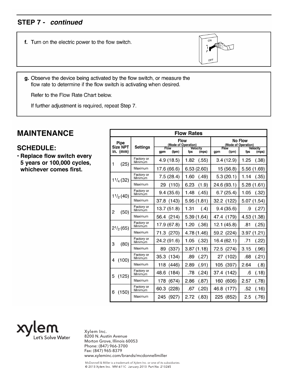 Xylem MM 611C Model FS8-WG-SL Flow Switch User Manual | Page 8 / 8