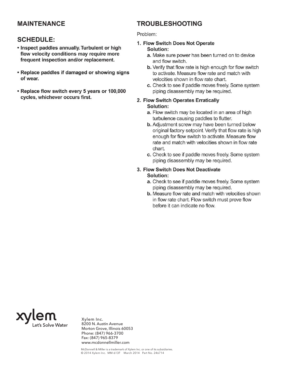 Xylem MM 613F Series FS4-3T General Purpose Liquid Flow Switch User Manual | Page 8 / 8