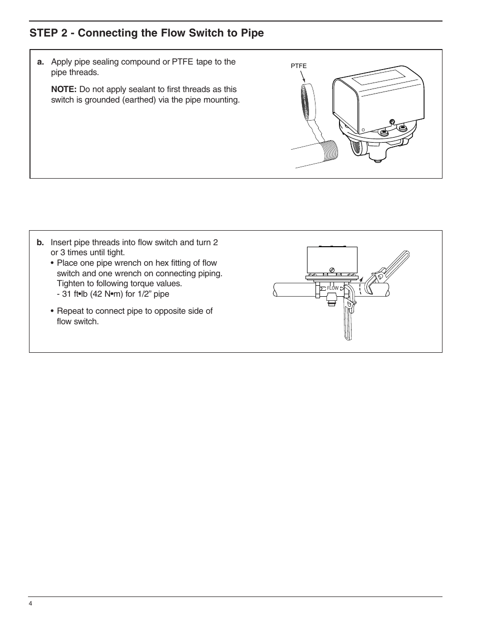 Step 2 - connecting the flow switch to pipe | Xylem MM 615D Series FS1 High Sensitivity Liquid Flow Switch User Manual | Page 4 / 8