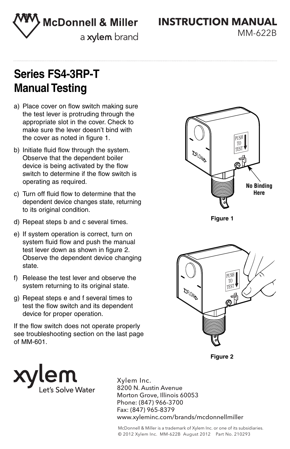 Xylem MM 622B Series FS4 3RP T Manual Testing General Purpose Liquid Flow Switch User Manual | 1 page