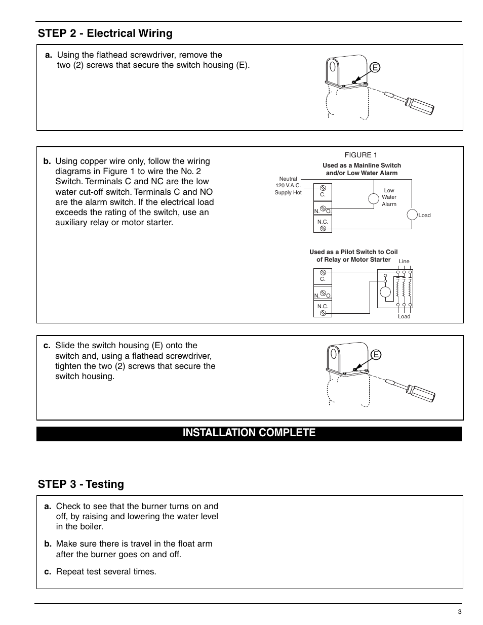 Mcdonnell & miller, Maintenance, Step 4 - switch adjustment | Xylem MM 704B No. 2 Switch For series 47, 247, 63, 51, and 53 water feeders to add the low water cut-off function User Manual | Page 3 / 4