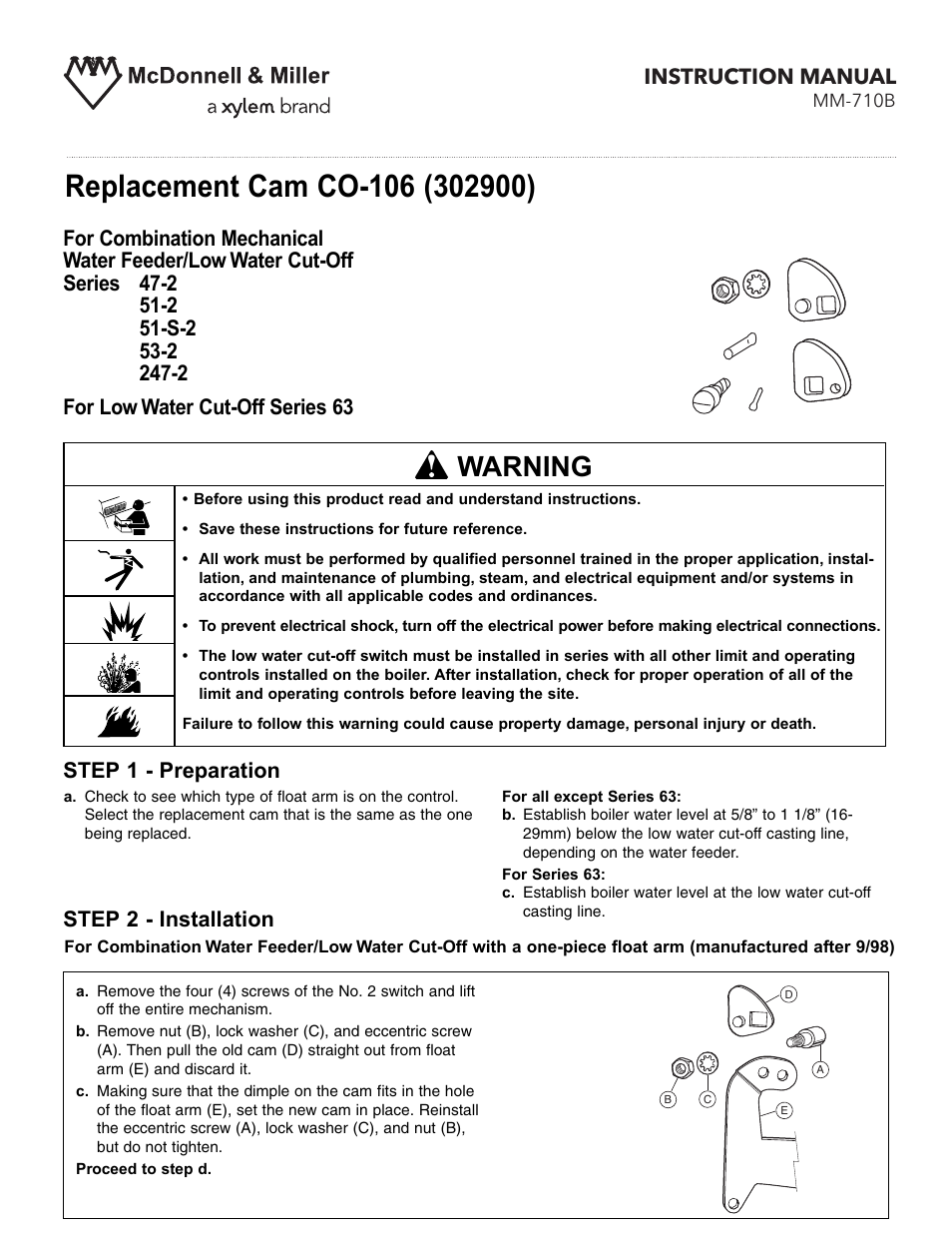 Xylem MM 710B Replacement Cam CO 106 (302900) User Manual | 2 pages