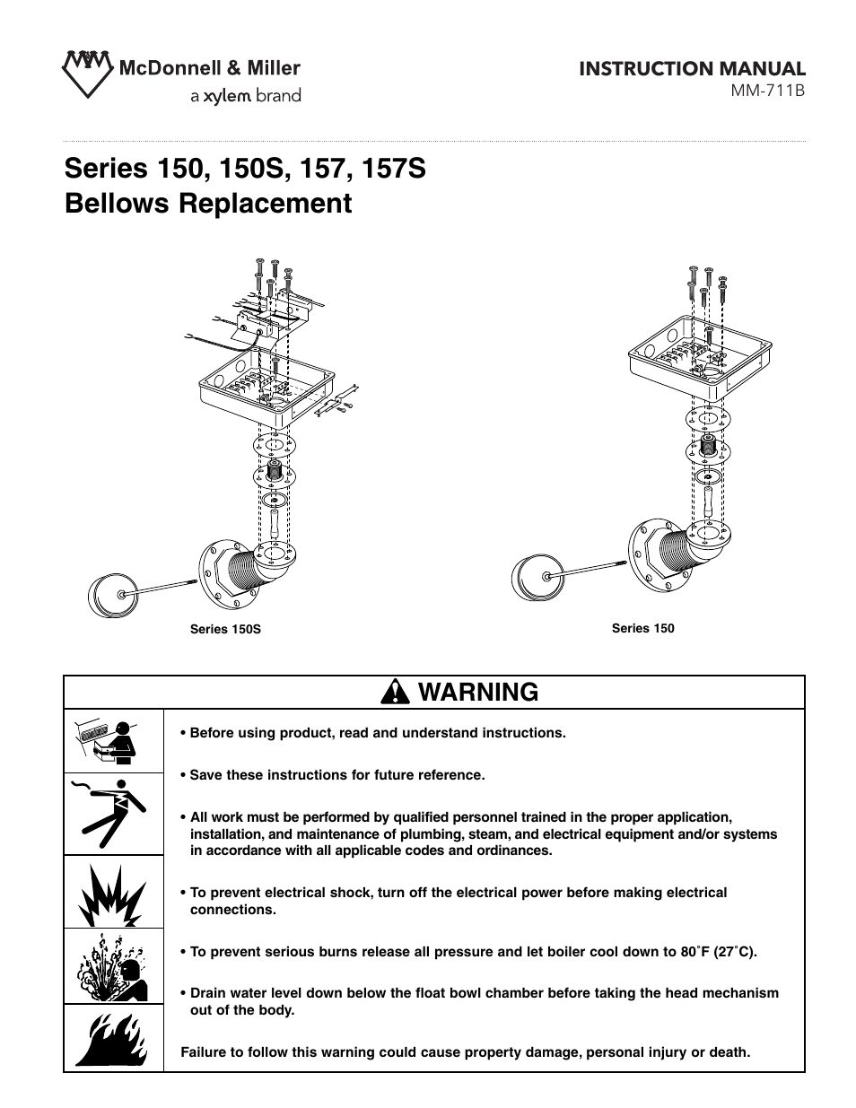Xylem MM 711B Series 150, 150S, 157, 157S Bellows Replacement User Manual | 4 pages