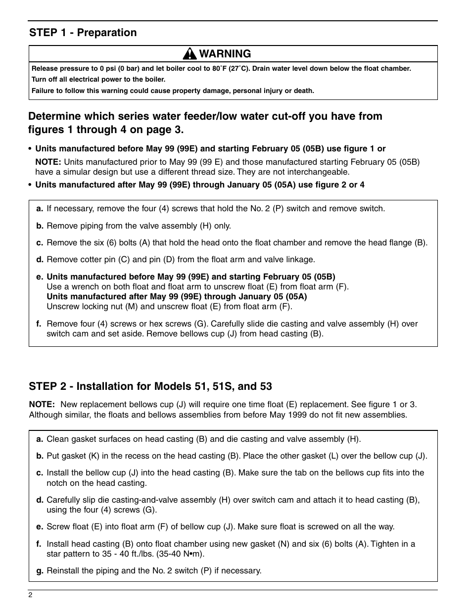 Xylem MM 712C Series 51/51 S/53 Replacement Float and Large Bellows Assembly User Manual | Page 2 / 4