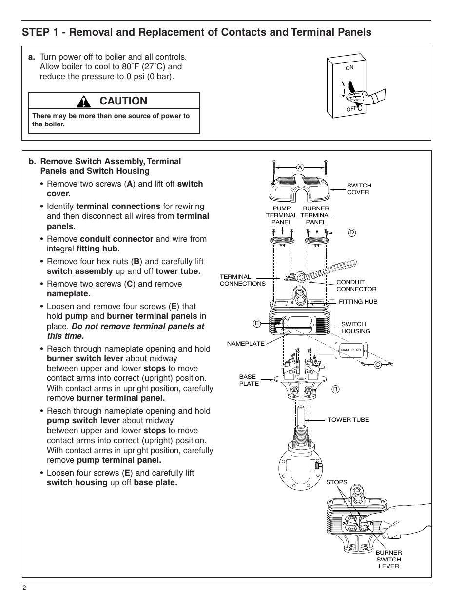 Caution | Xylem MM 714C Replacement Pump and Burner Switch Arm Contacts with Terminal Panel User Manual | Page 2 / 4