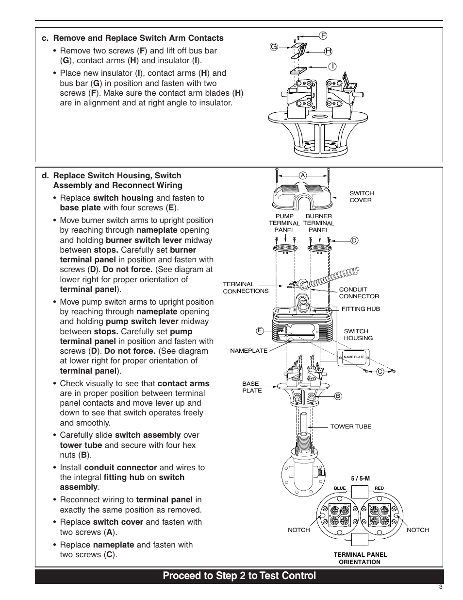 Proceed to step 2 to test control | Xylem MM 714C Replacement Pump and Burner Switch Arm Contacts with Terminal Panel User Manual | Page 3 / 4