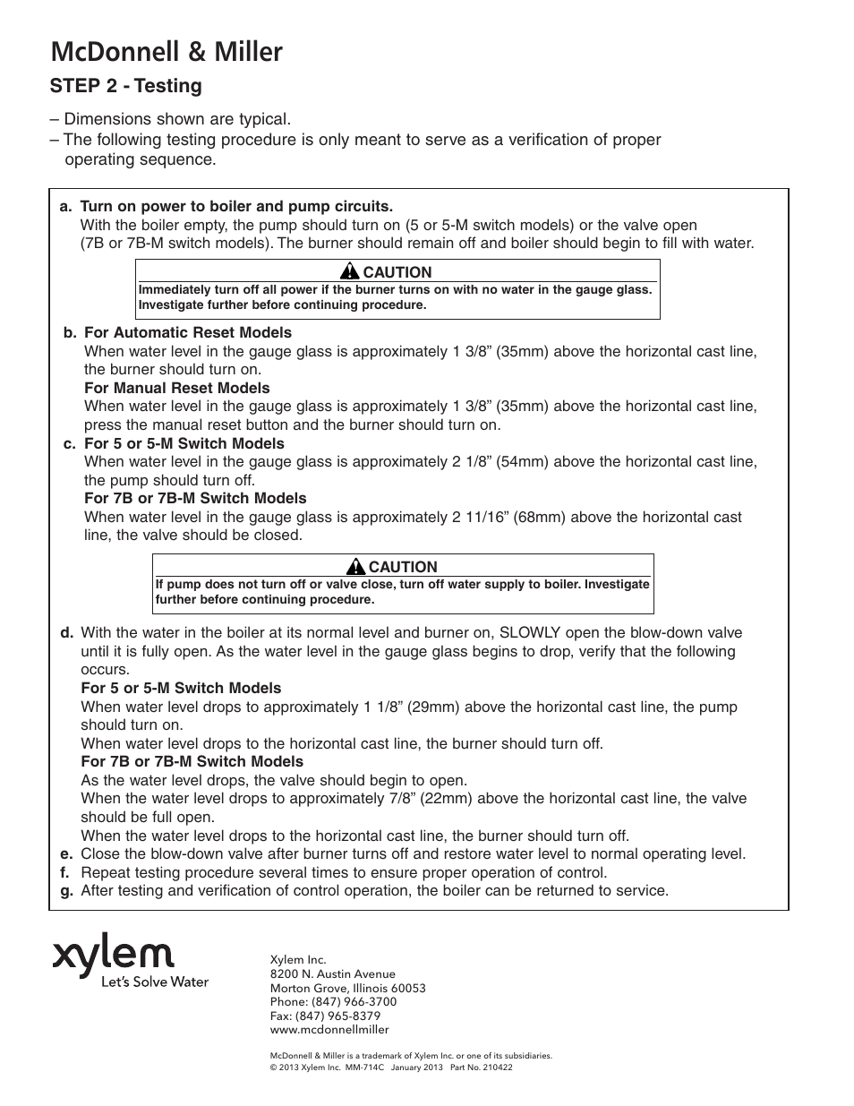 Mcdonnell & miller, Step 2 - testing | Xylem MM 714C Replacement Pump and Burner Switch Arm Contacts with Terminal Panel User Manual | Page 4 / 4