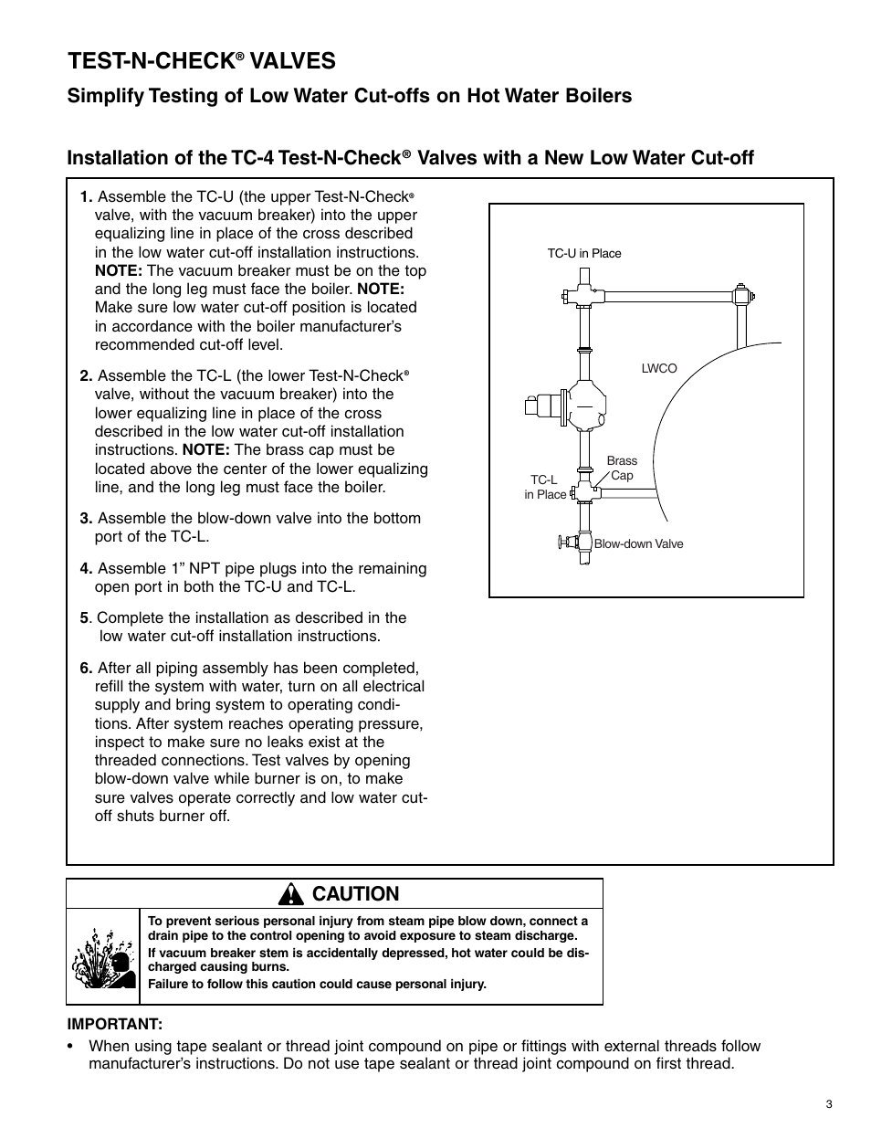 Mm802_rev_e 3, Test-n-check, Valves | Caution | Xylem MM 802F Model TC-4 Test-N-Check Valves For Hot Water Boilers User Manual | Page 4 / 5