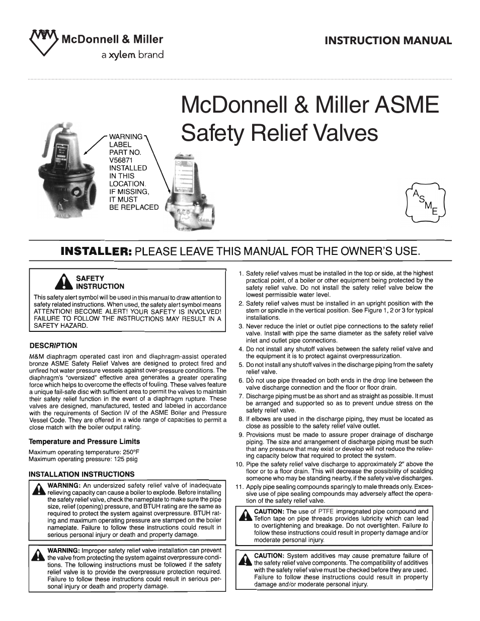 Xylem V55693D Safety Relief Valves User Manual | 3 pages