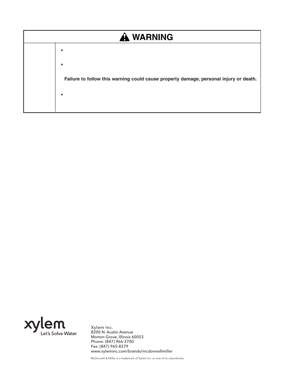 Warning | Xylem V55693D Safety Relief Valves User Manual | Page 3 / 3