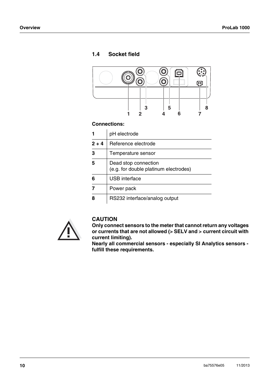 4 socket field, Socket field | Xylem ProLab 1000 User Manual | Page 10 / 104