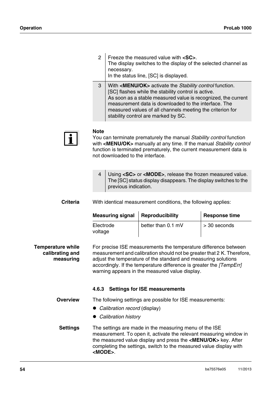 3 settings for ise measurements, Settings for ise measurements | Xylem ProLab 1000 User Manual | Page 54 / 104