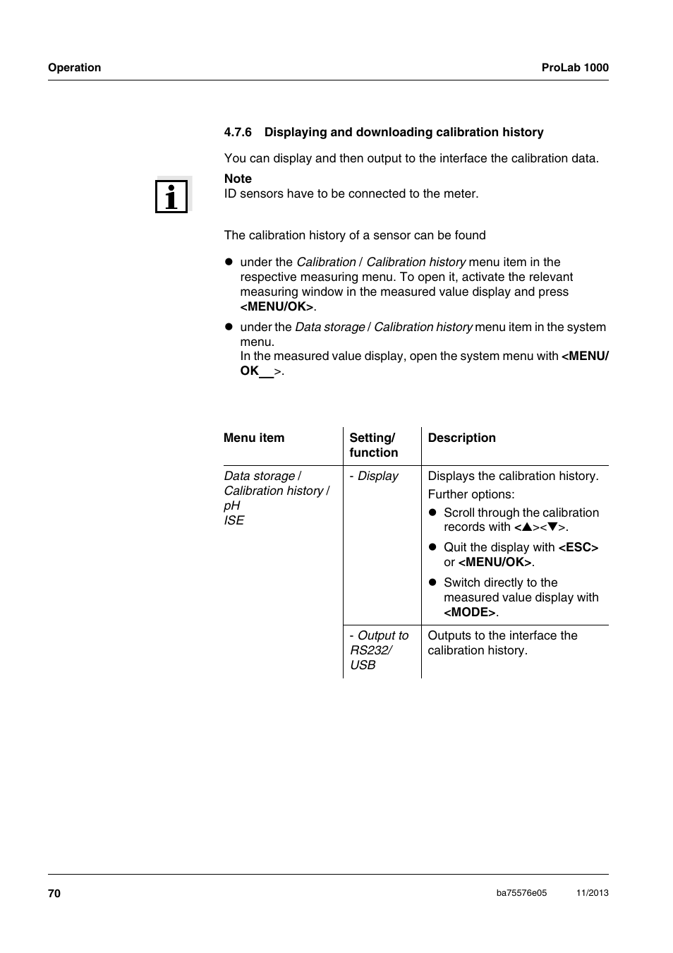 6 displaying and downloading calibration history | Xylem ProLab 1000 User Manual | Page 70 / 104