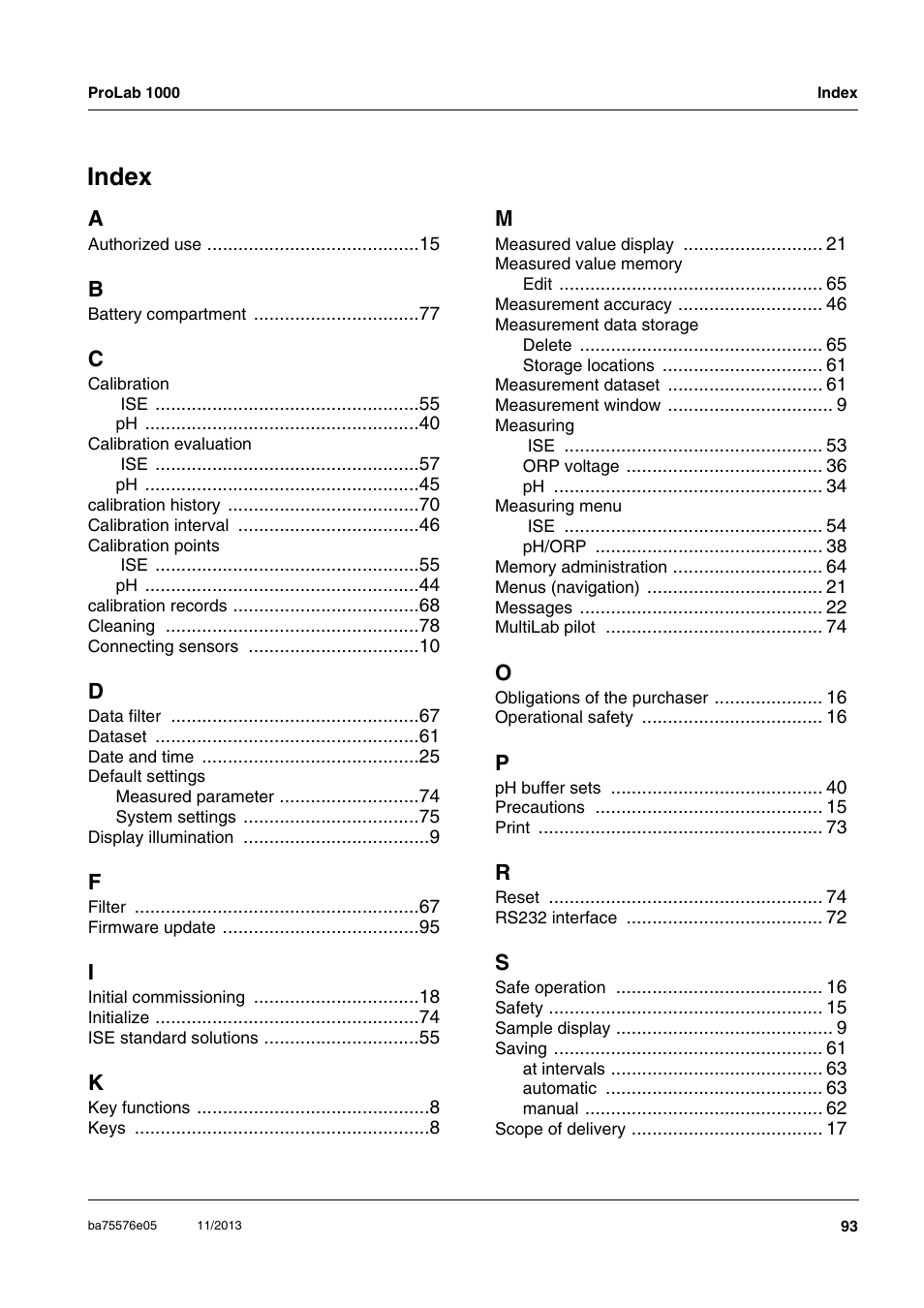 Index | Xylem ProLab 1000 User Manual | Page 93 / 104