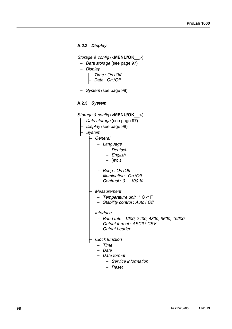 A.2.2 display, A.2.3 system, A.2.2 | Display, A.2.3, System | Xylem ProLab 1000 User Manual | Page 98 / 104