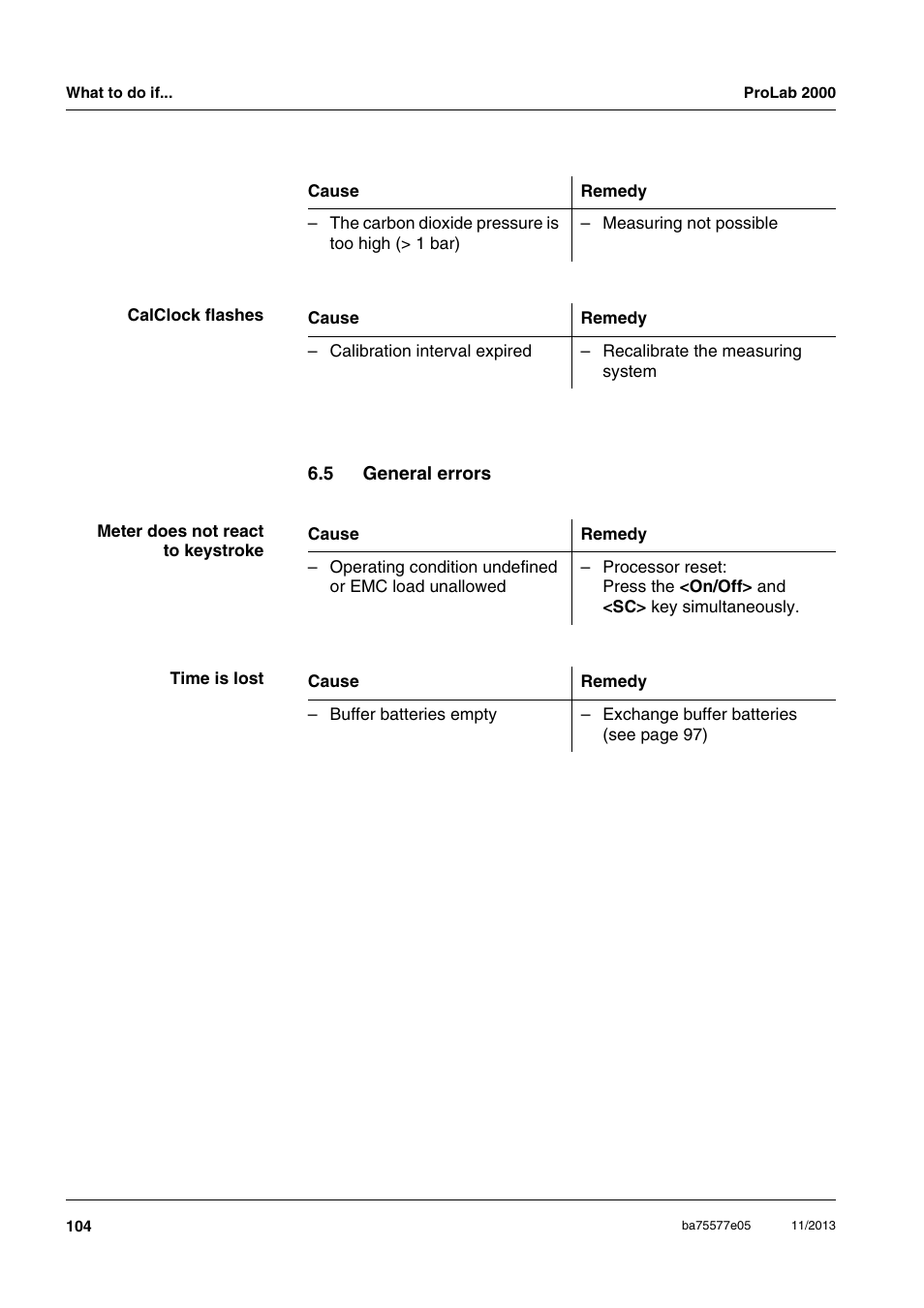 5 general errors, General errors | Xylem ProLab 2000 User Manual | Page 104 / 128
