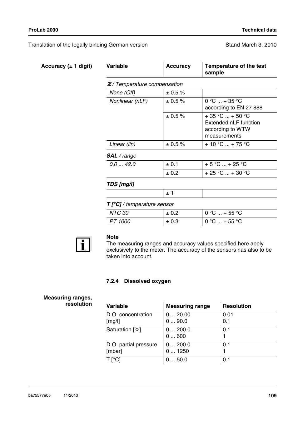 4 dissolved oxygen, Dissolved oxygen | Xylem ProLab 2000 User Manual | Page 109 / 128