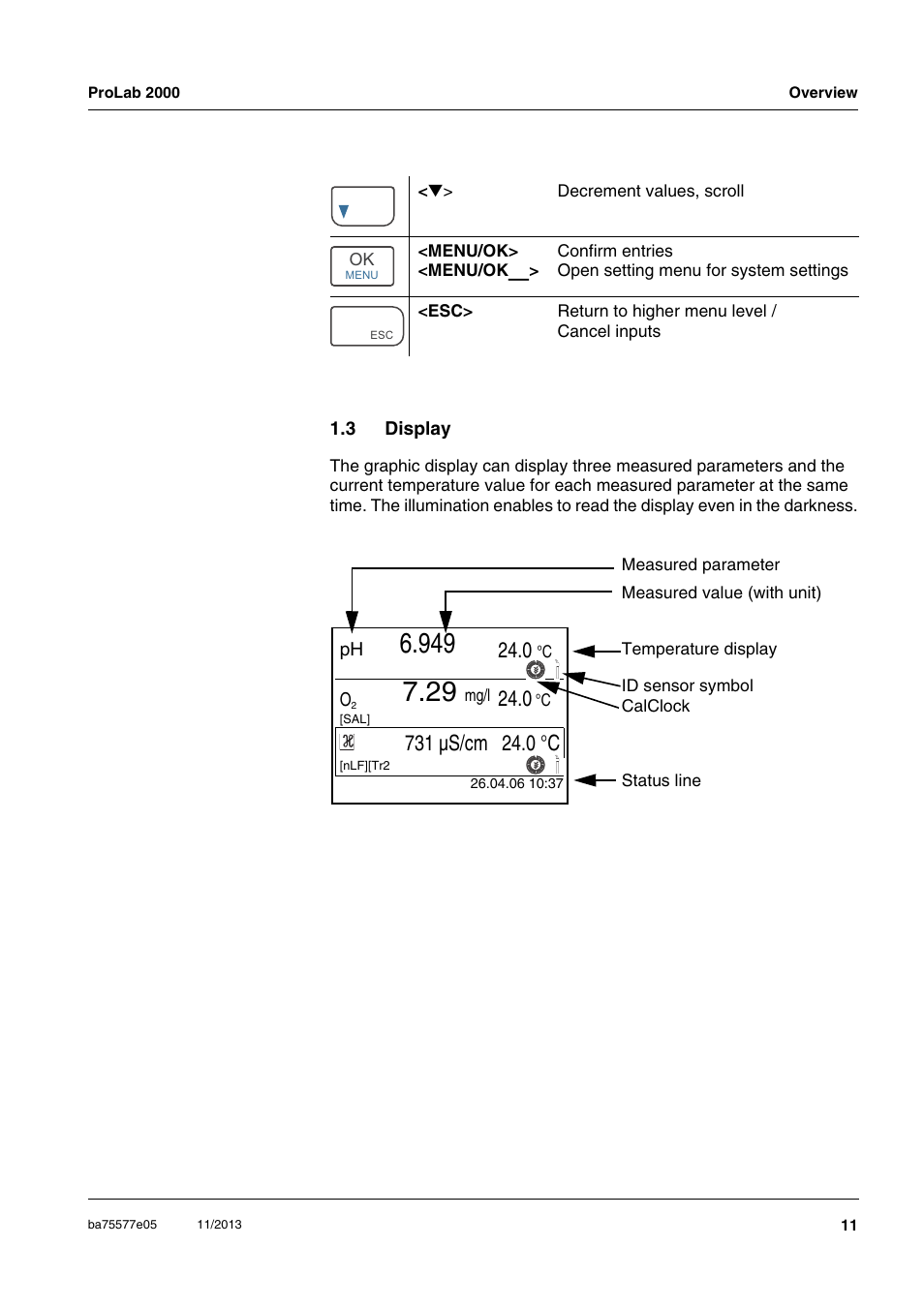 3 display, Display | Xylem ProLab 2000 User Manual | Page 11 / 128