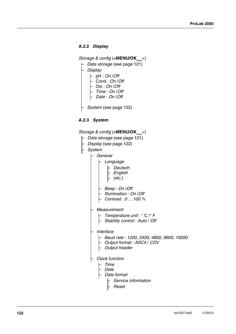 A.2.2 display, A.2.3 system, A.2.2 | A.2.3 | Xylem ProLab 2000 User Manual | Page 122 / 128