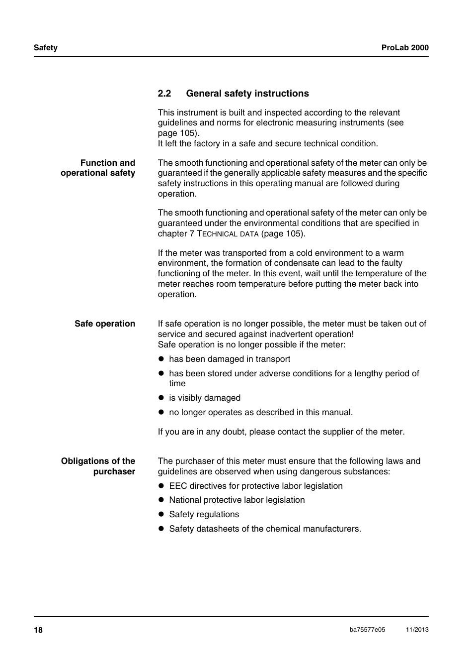 2 general safety instructions, General safety instructions | Xylem ProLab 2000 User Manual | Page 18 / 128