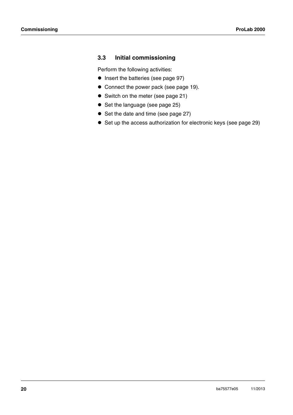 3 initial commissioning, Initial commissioning | Xylem ProLab 2000 User Manual | Page 20 / 128