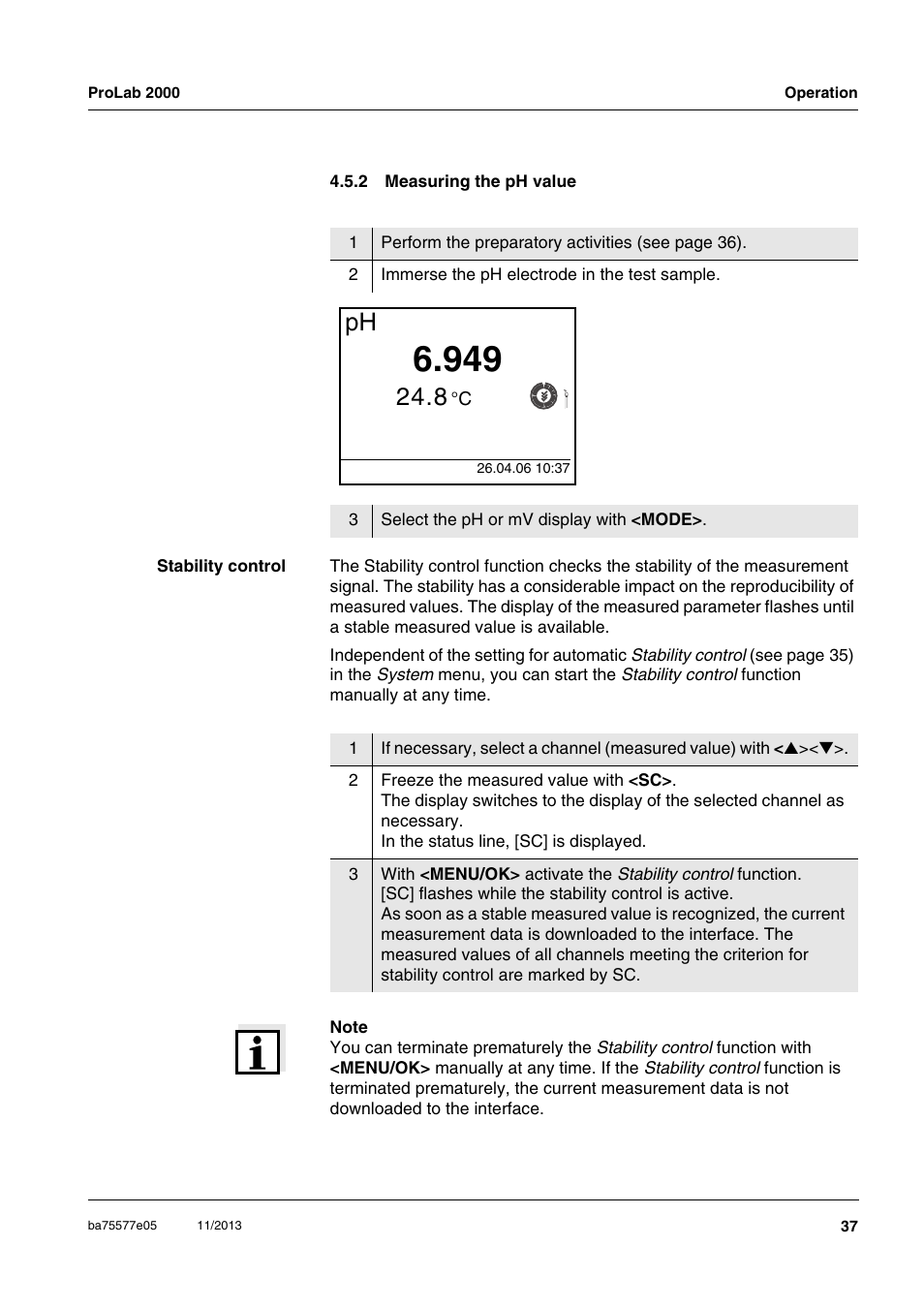 2 measuring the ph value, Measuring the ph value | Xylem ProLab 2000 User Manual | Page 37 / 128