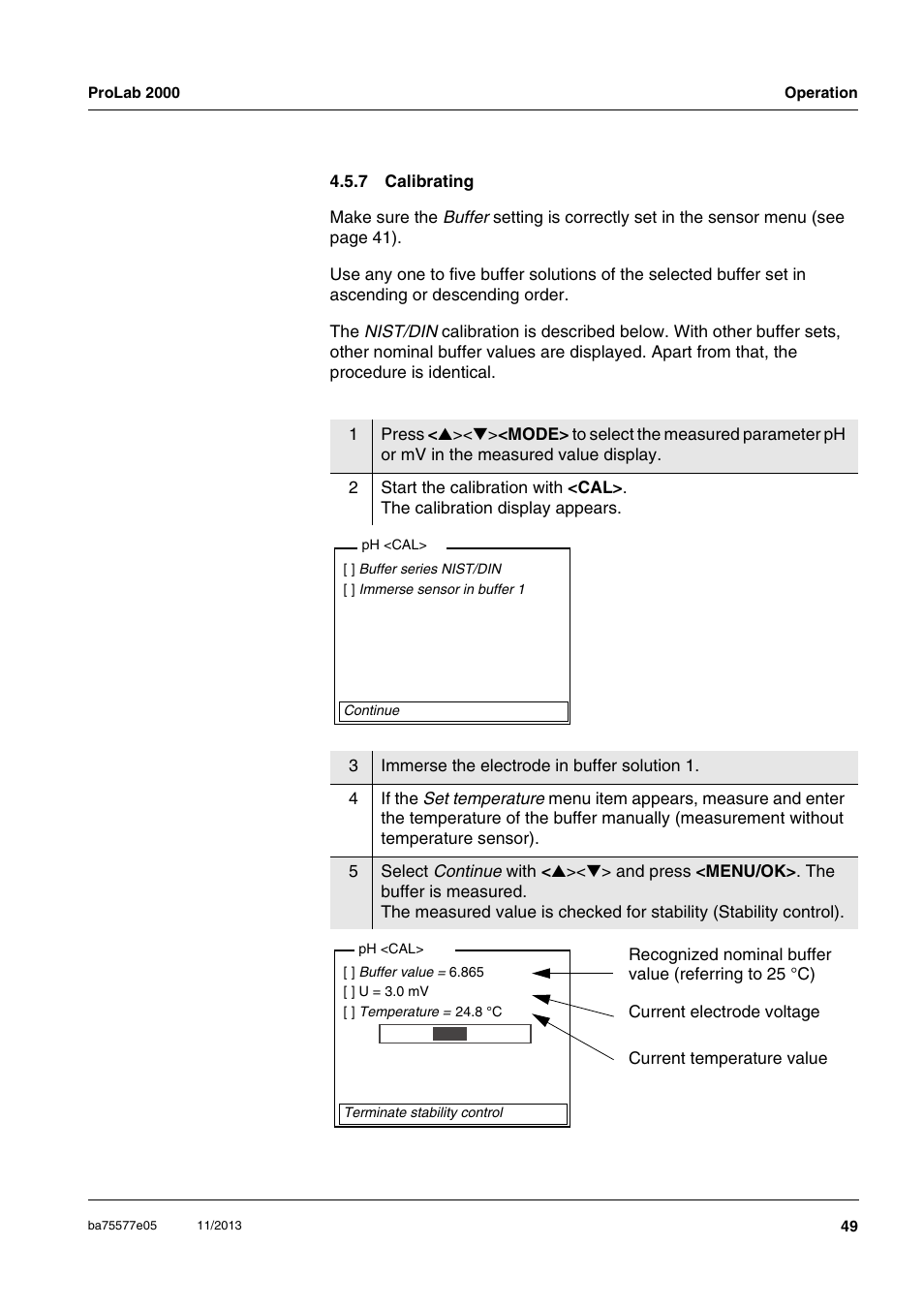 7 calibrating, Calibrating | Xylem ProLab 2000 User Manual | Page 49 / 128