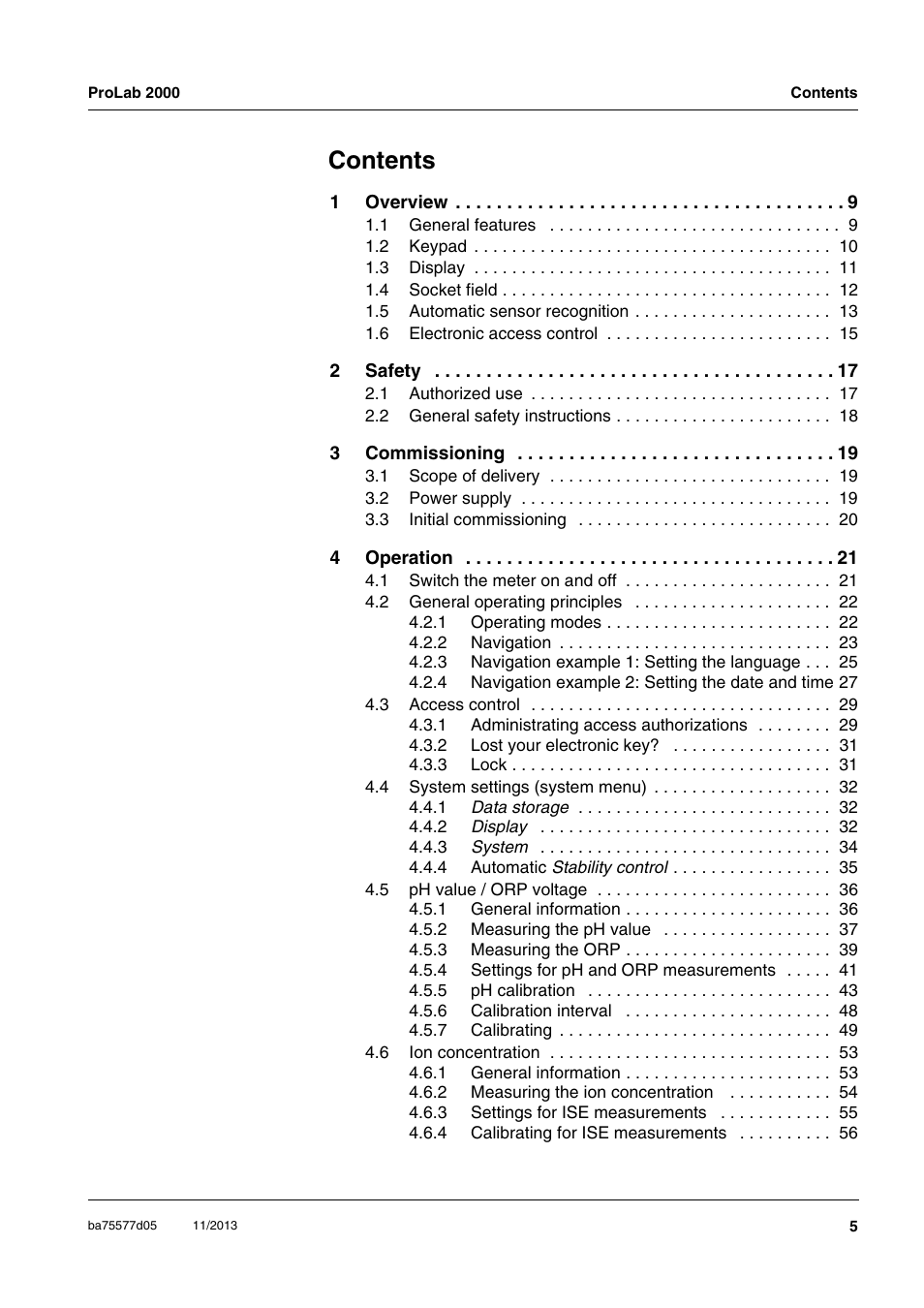 Xylem ProLab 2000 User Manual | Page 5 / 128