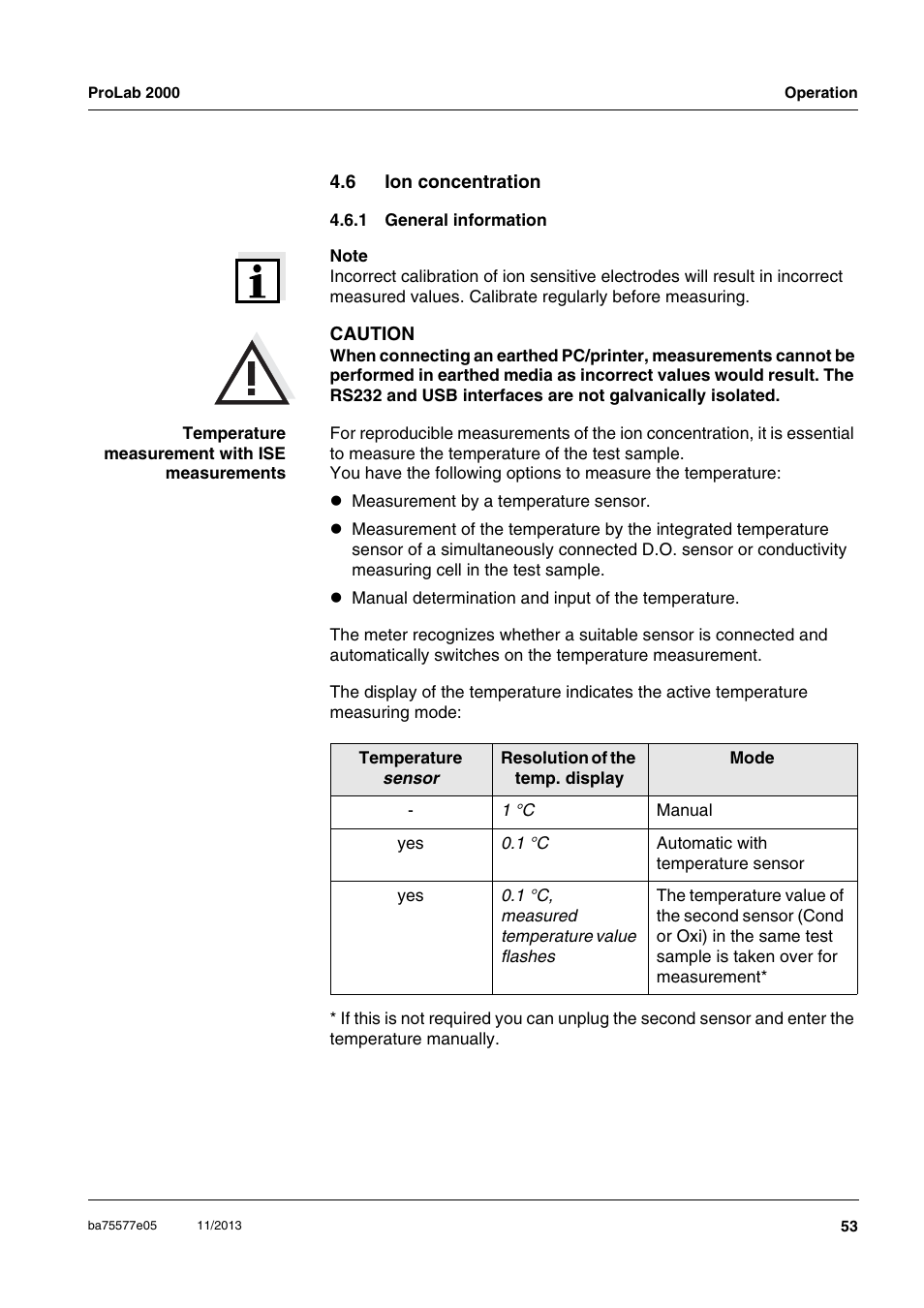 6 ion concentration, 1 general information, Ion concentration 4.6.1 | General information | Xylem ProLab 2000 User Manual | Page 53 / 128