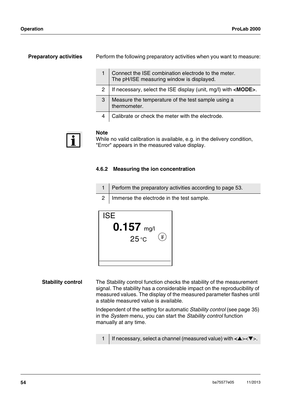 2 measuring the ion concentration, Measuring the ion concentration | Xylem ProLab 2000 User Manual | Page 54 / 128