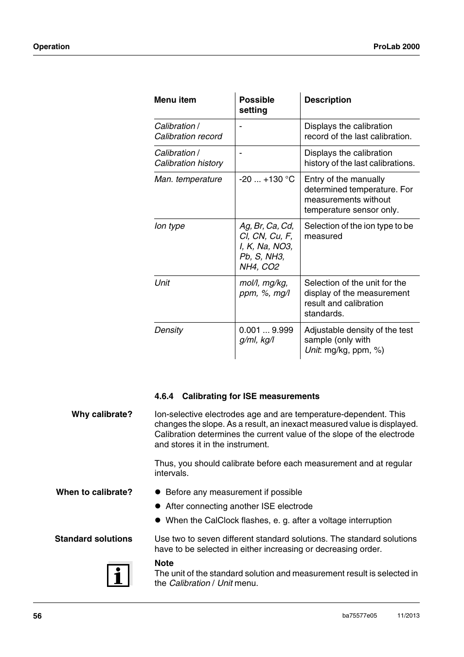 4 calibrating for ise measurements, Calibrating for ise measurements | Xylem ProLab 2000 User Manual | Page 56 / 128
