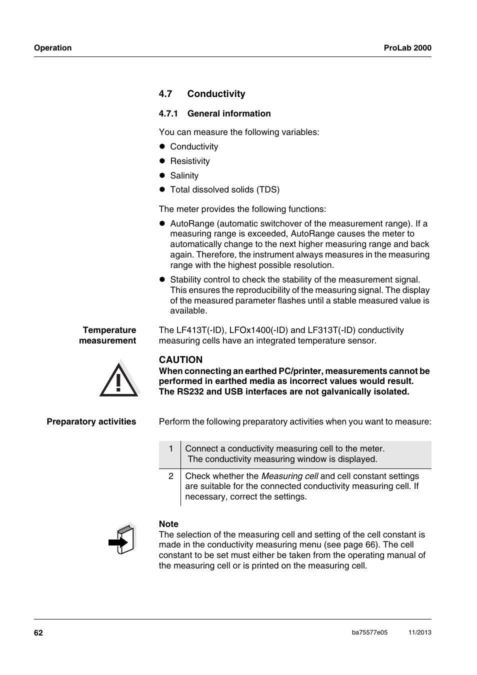 7 conductivity, 1 general information, Conductivity 4.7.1 | General information | Xylem ProLab 2000 User Manual | Page 62 / 128