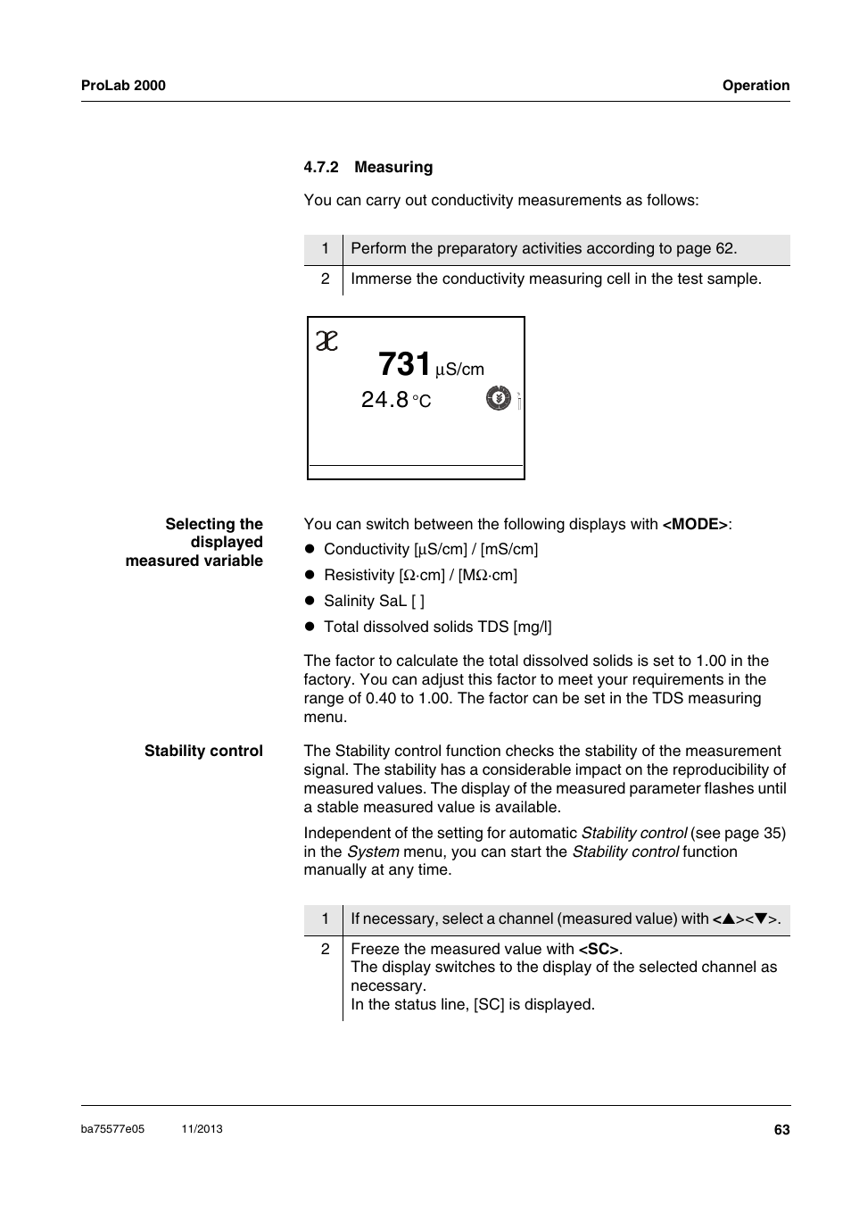 2 measuring, Measuring | Xylem ProLab 2000 User Manual | Page 63 / 128
