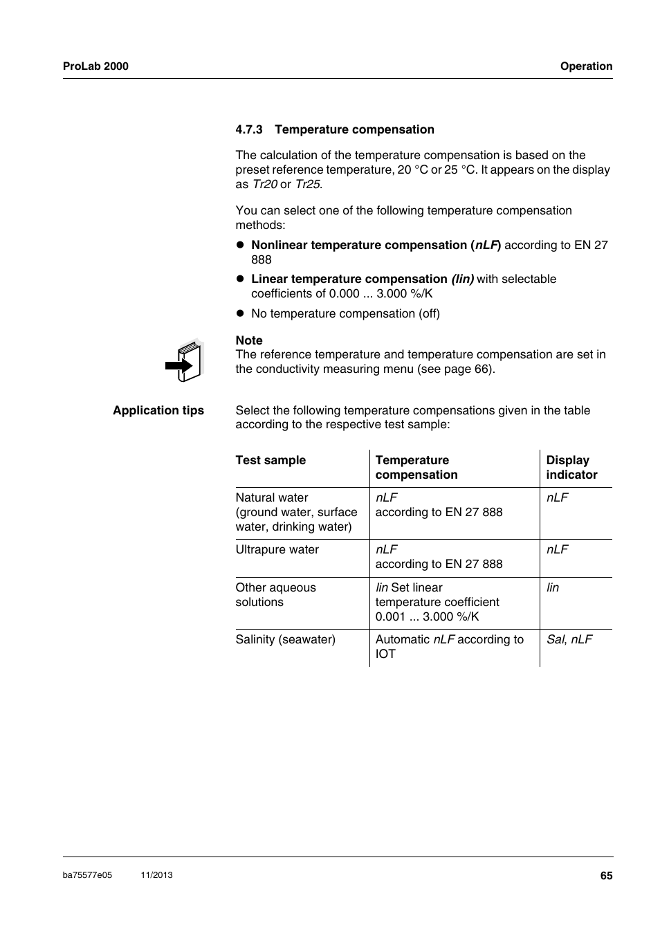 3 temperature compensation, Temperature compensation | Xylem ProLab 2000 User Manual | Page 65 / 128