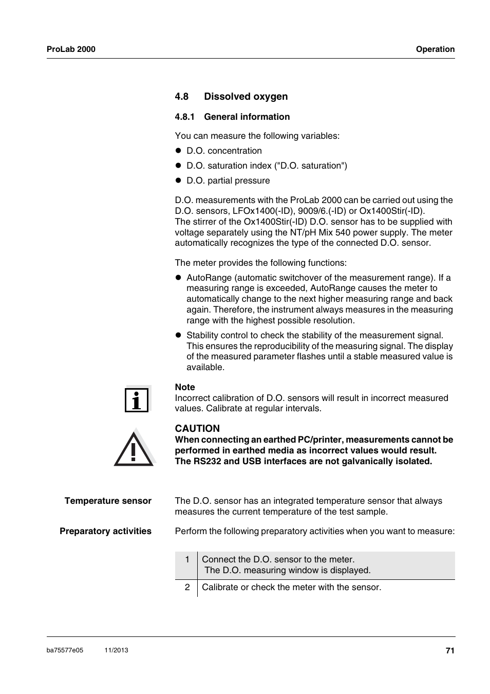 8 dissolved oxygen, 1 general information, Dissolved oxygen 4.8.1 | General information | Xylem ProLab 2000 User Manual | Page 71 / 128