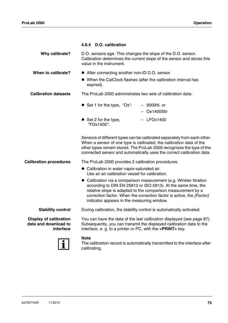 4 d.o. calibration, D.o. calibration | Xylem ProLab 2000 User Manual | Page 75 / 128