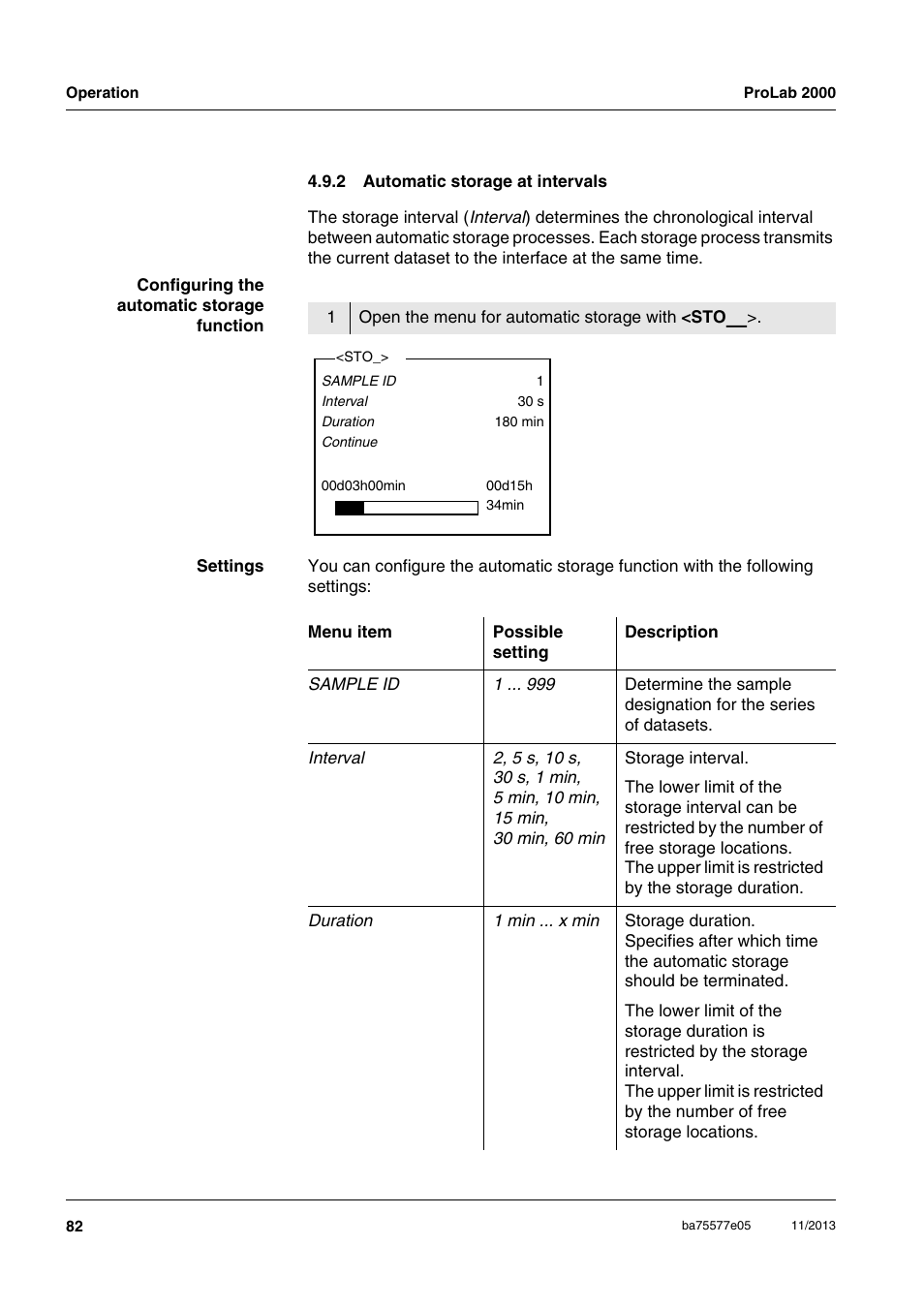 2 automatic storage at intervals, Automatic storage at intervals | Xylem ProLab 2000 User Manual | Page 82 / 128