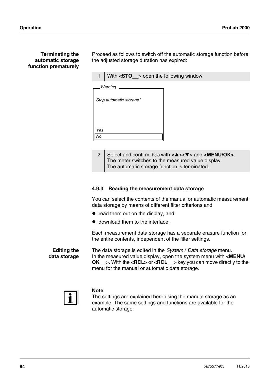 3 reading the measurement data storage, Reading the measurement data storage | Xylem ProLab 2000 User Manual | Page 84 / 128