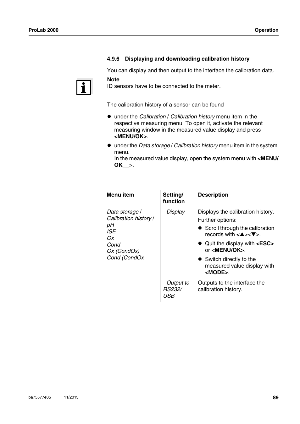 6 displaying and downloading calibration history | Xylem ProLab 2000 User Manual | Page 89 / 128