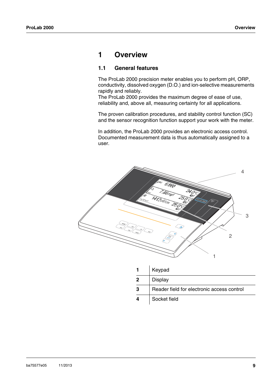 1 overview, 1 general features, Overview | General features, 1overview | Xylem ProLab 2000 User Manual | Page 9 / 128