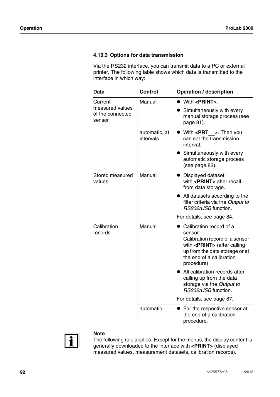 3 options for data transmission | Xylem ProLab 2000 User Manual | Page 92 / 128