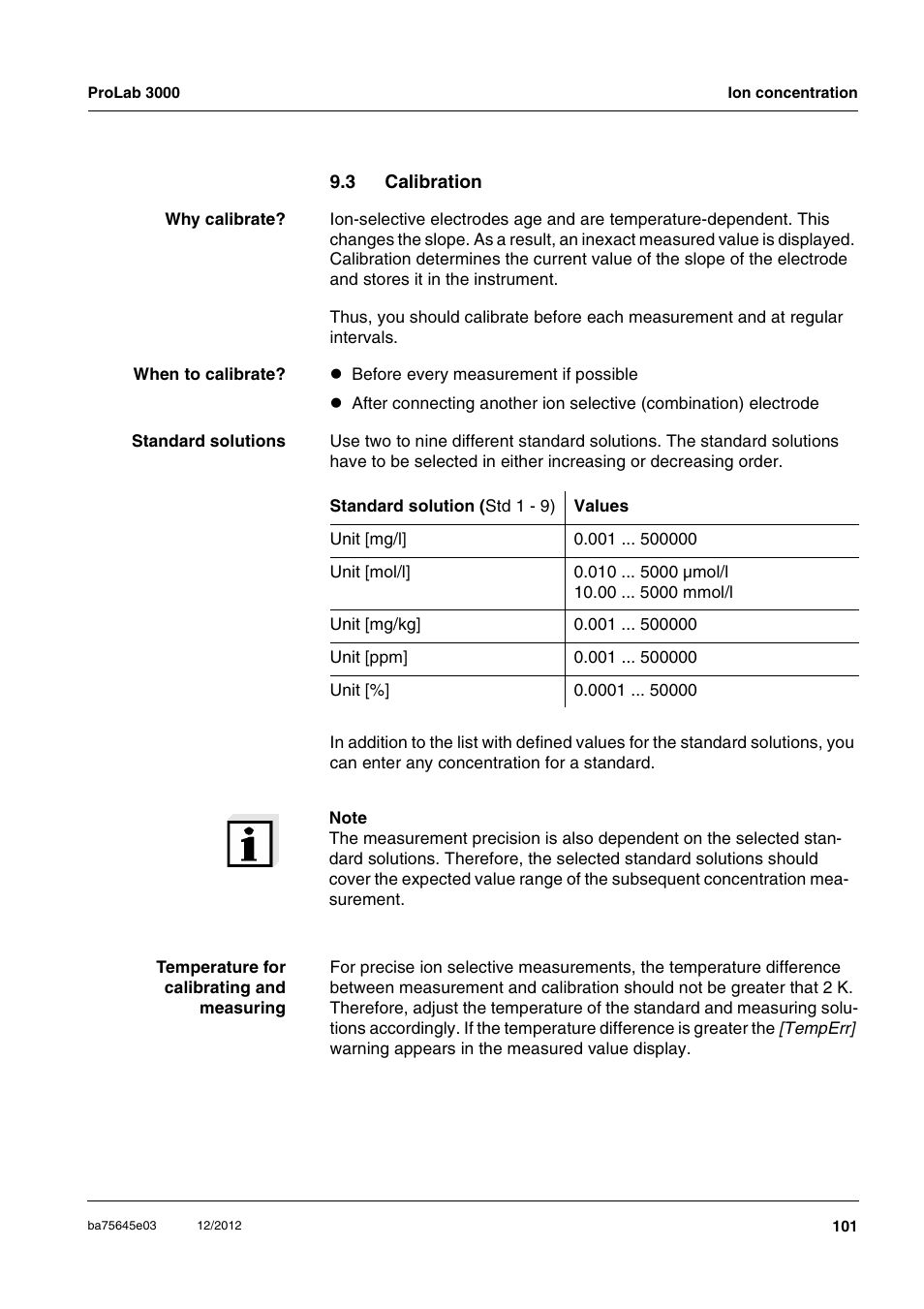 3 calibration, Calibration | Xylem ProLab 3000 User Manual | Page 101 / 202