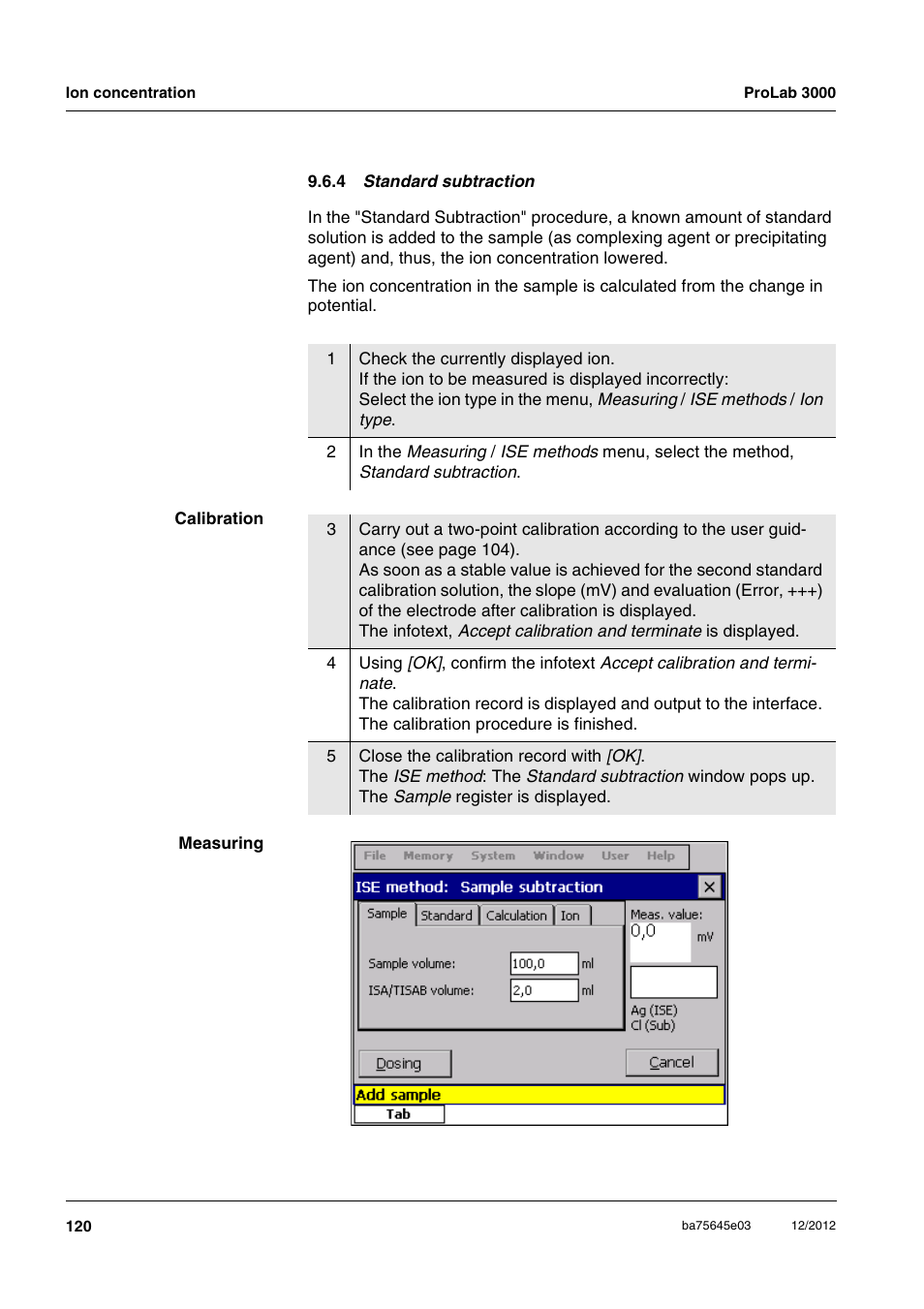 4 standard subtraction | Xylem ProLab 3000 User Manual | Page 120 / 202