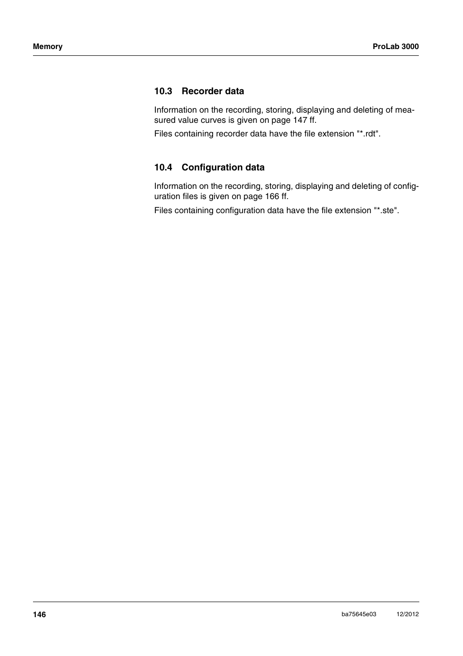 3 recorder data, 4 configuration data, 3 recorder data 10.4 configuration data | Xylem ProLab 3000 User Manual | Page 146 / 202