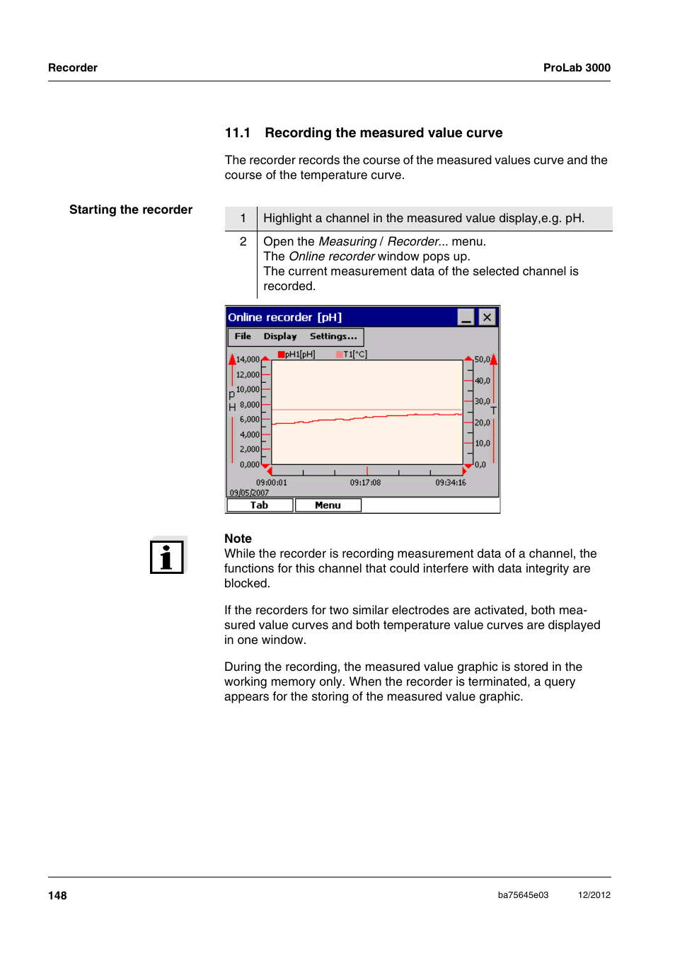 1 recording the measured value curve | Xylem ProLab 3000 User Manual | Page 148 / 202