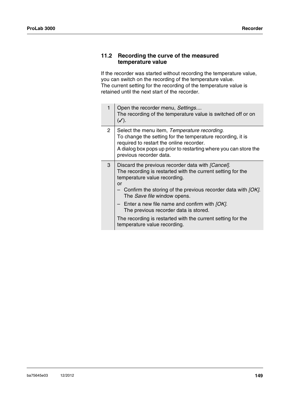 2 recording the curve of the measured, Temperature value | Xylem ProLab 3000 User Manual | Page 149 / 202